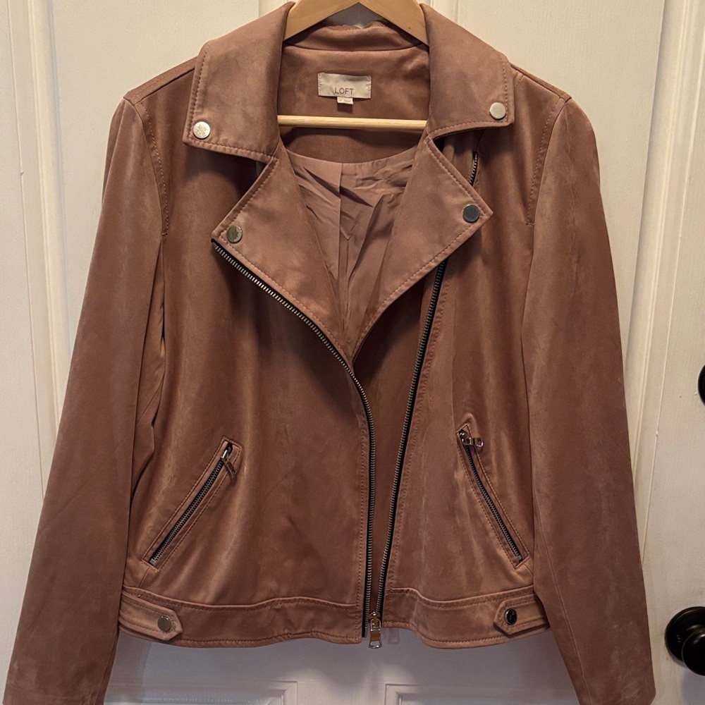 Ladies Faux Suede LOFT Mauve Moto Jacket size Medium - Picture 6 of 7